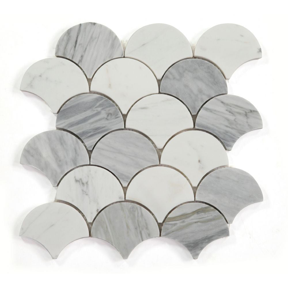 Elysium - Dragon Scale 9.5 in. x 9.75 in. Polished Marble Mosaic - Calacatta Grey