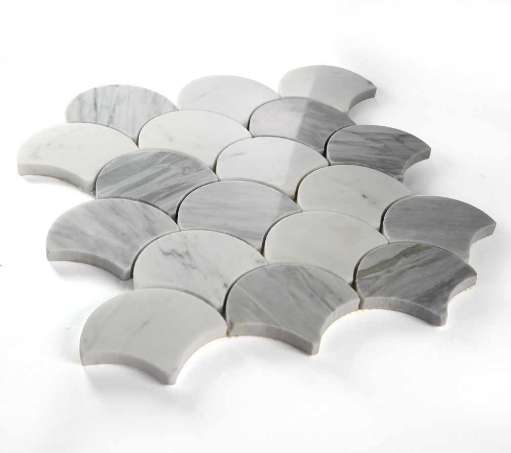 Elysium - Dragon Scale 9.5 in. x 9.75 in. Polished Marble Mosaic - Calacatta Grey