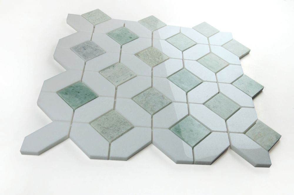 Elysium - Eclipse Green 12.25 in. x 12.25 in. Marble Mosaic