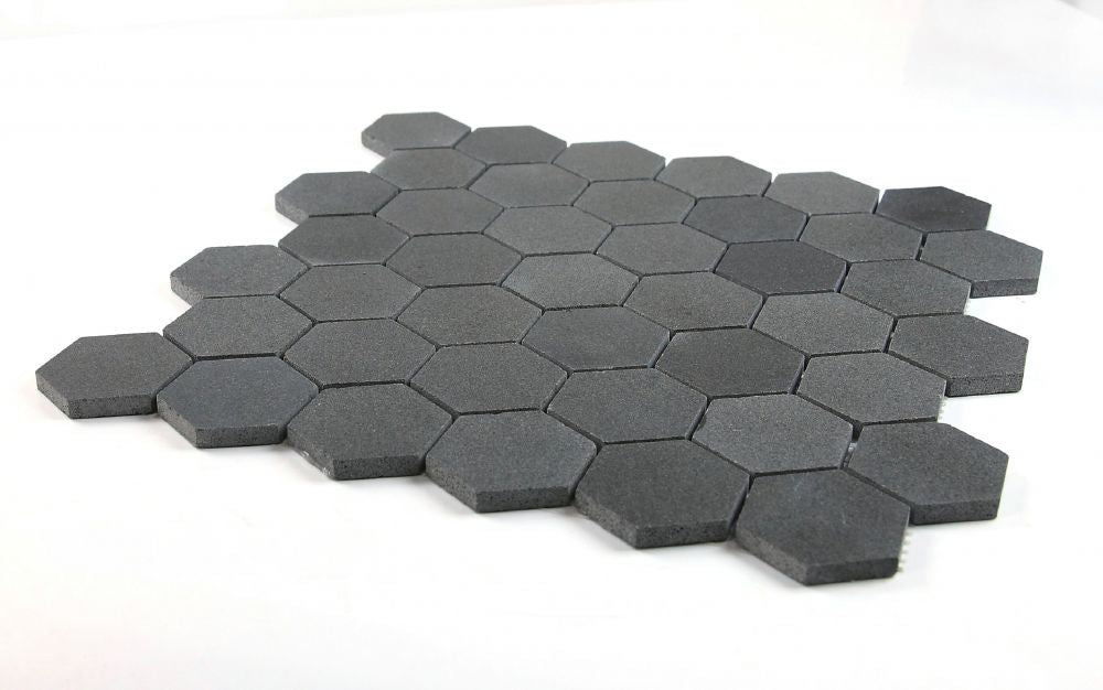 Elysium - Hexagon 2&quot; x 2&quot; Marble Mosaic - Basalt