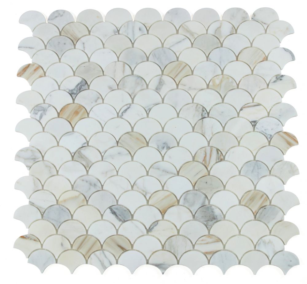 Elysium - Dragon Scale 9.75 in. x 10 in. Polished Marble Mosaic - Calacatta Gold