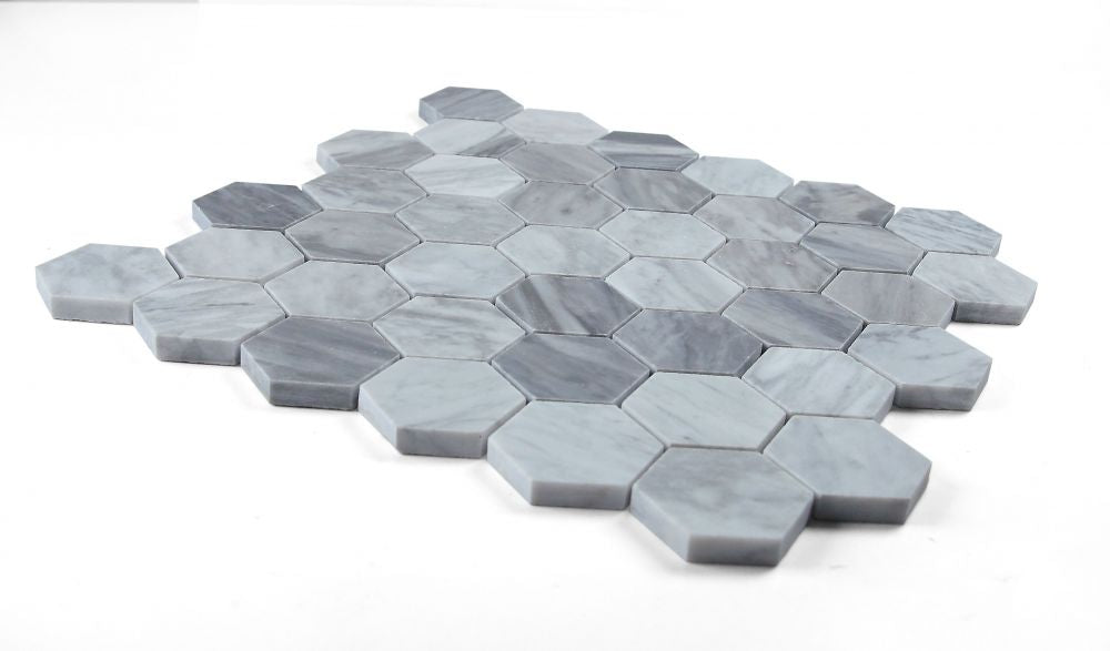 Elysium - Hexagon 2&quot; x 2&quot; Marble Mosaic - Mix Grey Honed