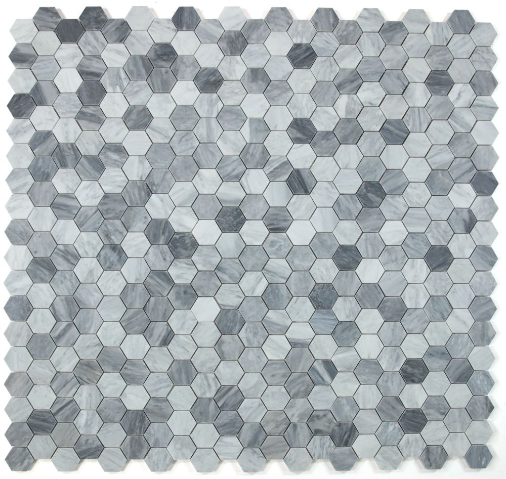 Elysium - Hexagon 2&quot; x 2&quot; Marble Mosaic - Mix Grey Honed