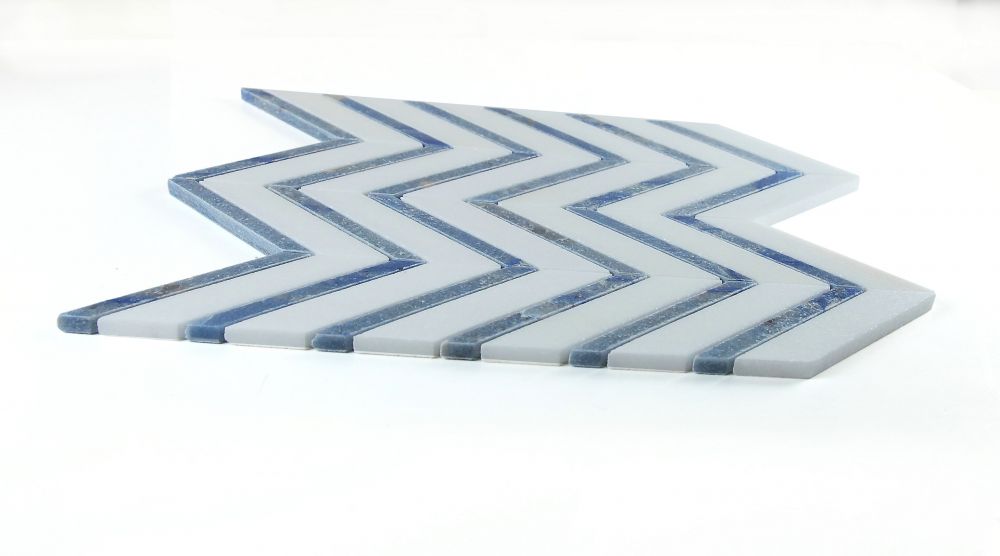 Elysium - Chevron 12 in. x 12 in. Marble Mosaic - Royal Sapphire