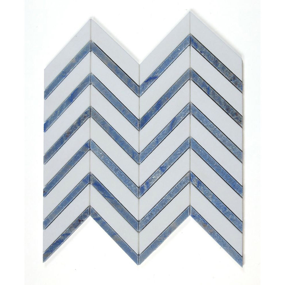 Elysium - Chevron 12 in. x 12 in. Marble Mosaic - Royal Sapphire