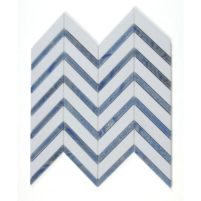 Elysium - Chevron 12 in. x 12 in. Marble Mosaic - Royal Sapphire