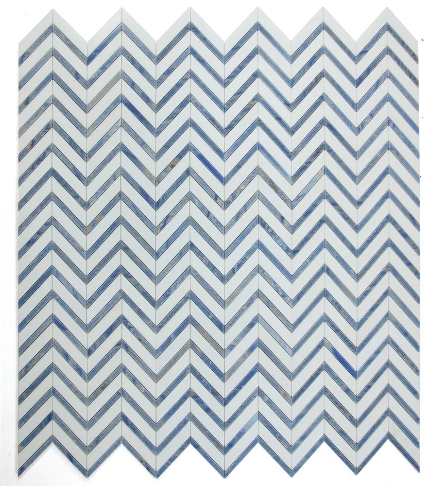 Elysium - Chevron 12 in. x 12 in. Marble Mosaic - Royal Sapphire