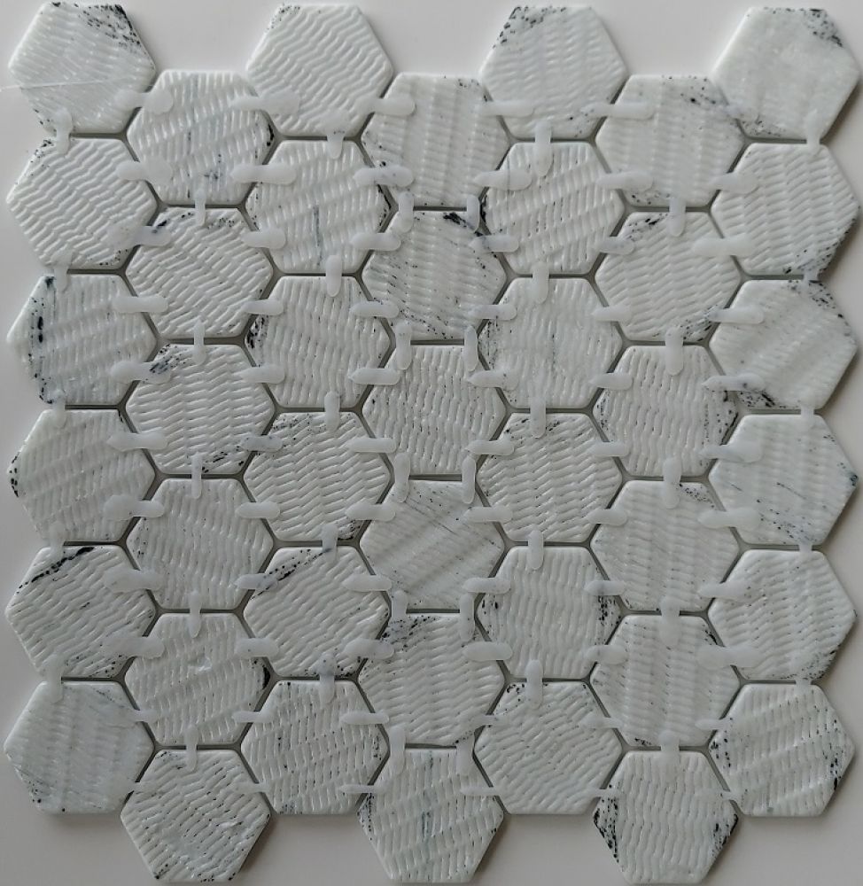 Elysium - Vanguard 11.25 in. x 11.25 in. Glass Mosaic - Hex XL - Onyx Blue