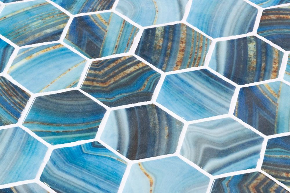 Elysium - Vanguard 11.25 in. x 11.25 in. Glass Mosaic - Hex XL - Onyx Blue
