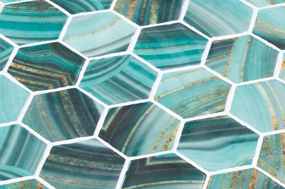 Elysium - Vanguard 11.25 in. x 11.25 in. Glass Mosaic - Hex XL - Onyx Teal