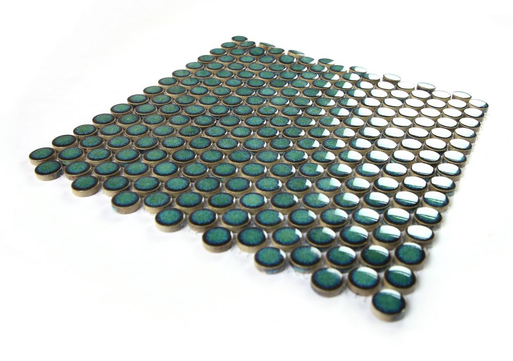 Elysium - Penny Round 11.5 in. x 11.5 in. Porcelain Mosaic - Turquoise