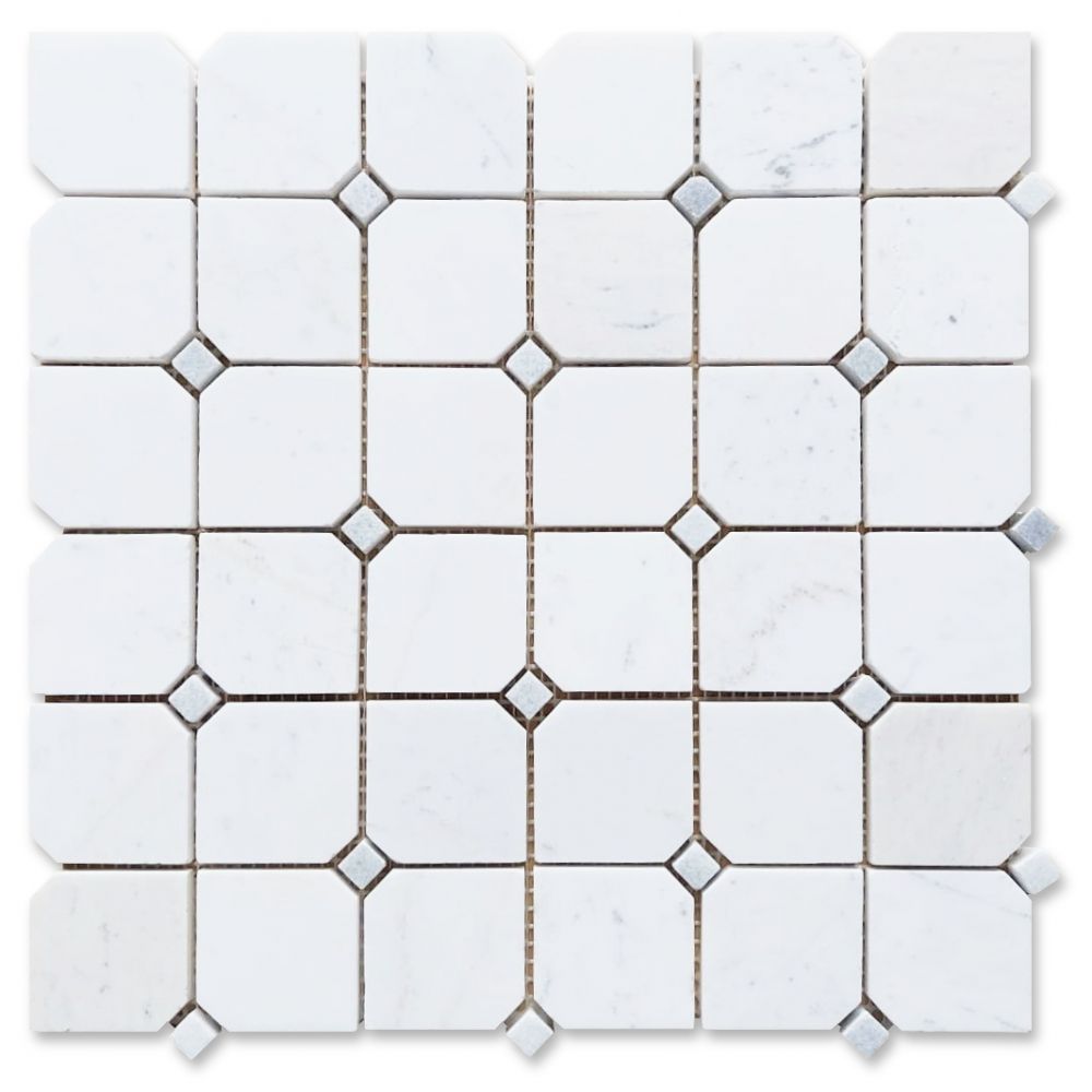 Elysium - Clipped Marble Squares Mosaic - Milky White Honed