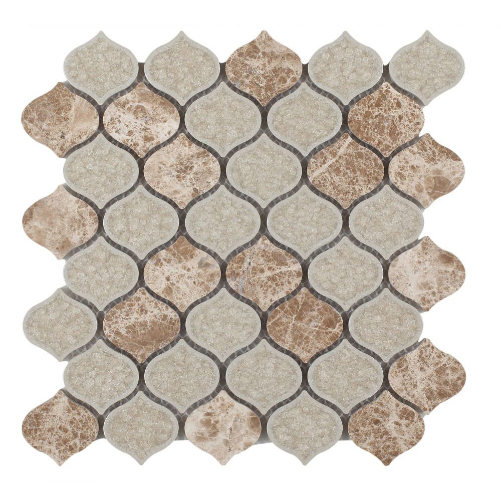 Elysium - Van Gogh Light Emperador 10.5 in. x 12.5 in. Crackle Glass and Stone Mosaic