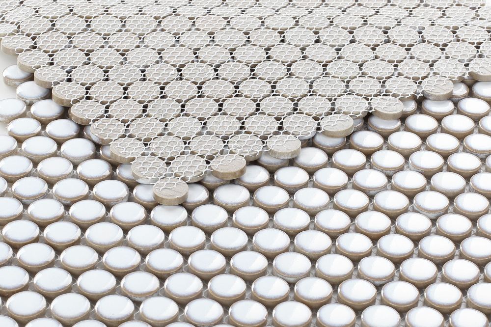 Elysium - Fancy White Penny 11.5 in. x 11.5 in. Porcelain Mosaic