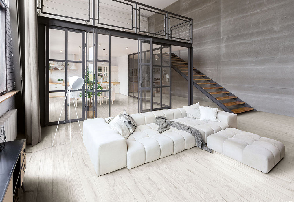 Floors 2000 - Lacquered Wood 6 in. x 36 in. Porcelain Tile - White Installed