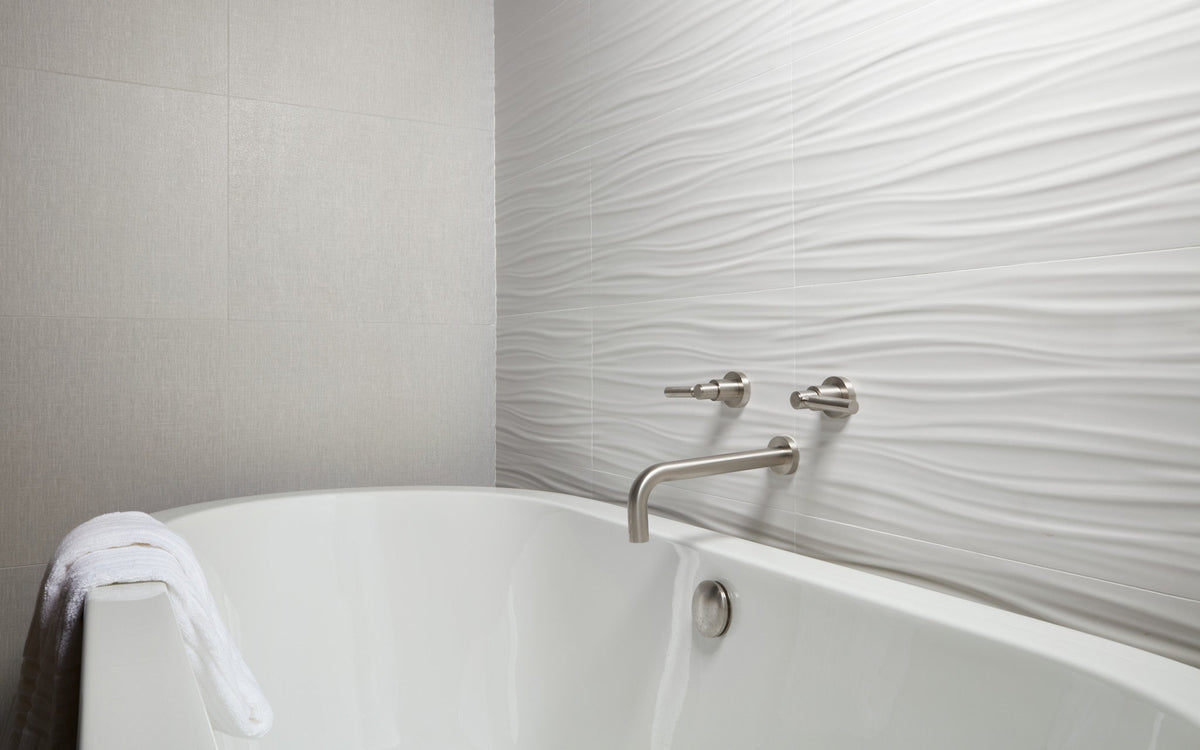 Arizona Tile - 3D Series - 12&quot; x 22&quot; Ceramic Tile - White Ribbon wall installation