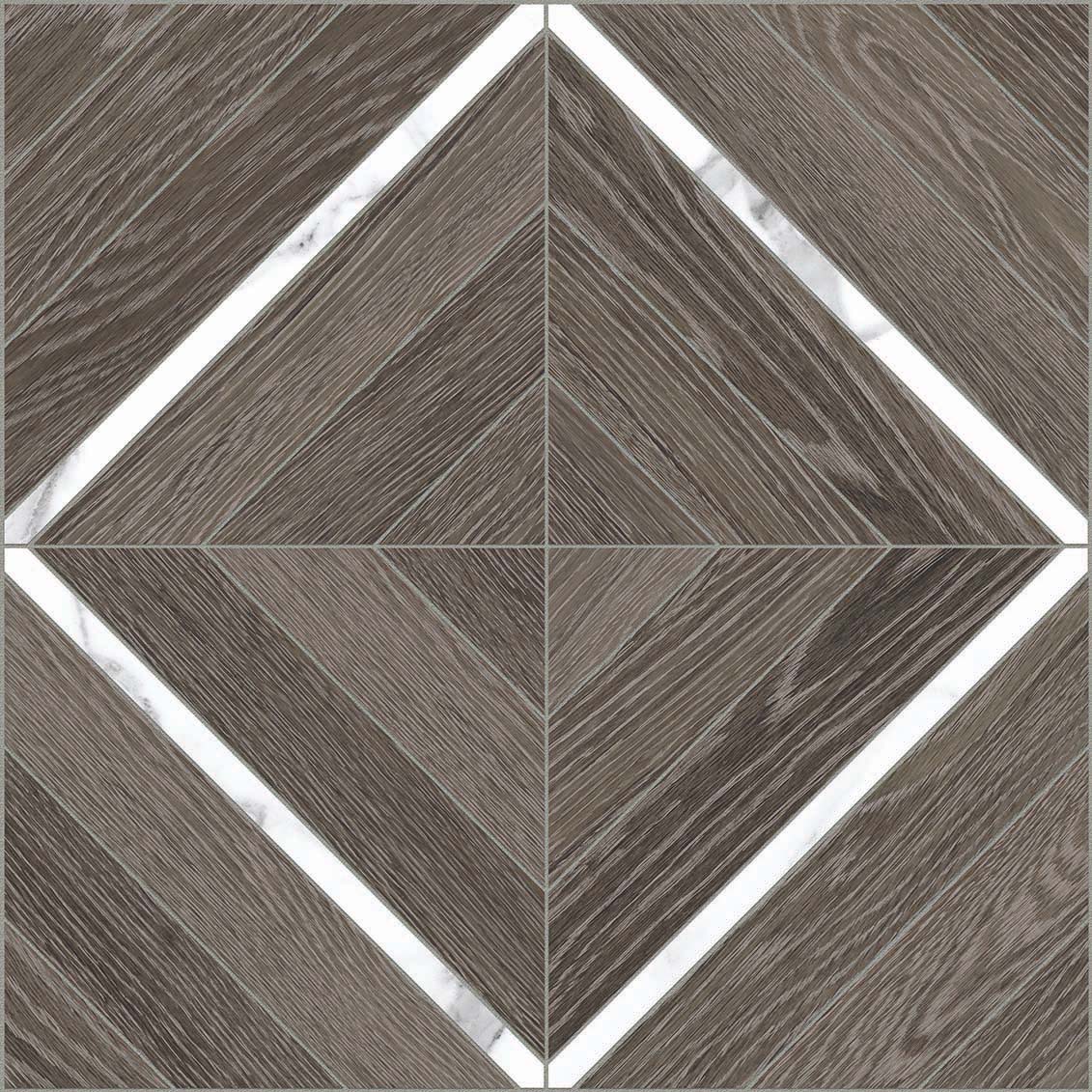 Anatolia Aspen 16 in. x 16 in. HD Porcelain Marquetry Mosaics - Sequoia with Statuario