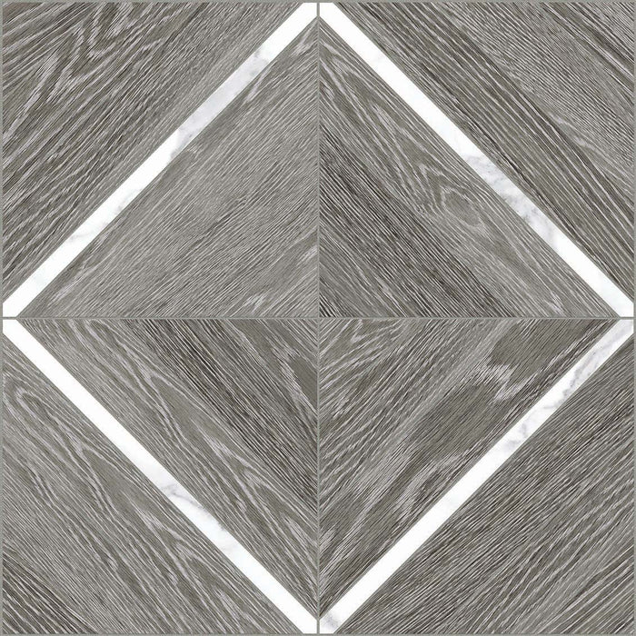 Anatolia Aspen 16 in. x 16 in. HD Porcelain Marquetry Mosaics - Grey Ridge with Statuario