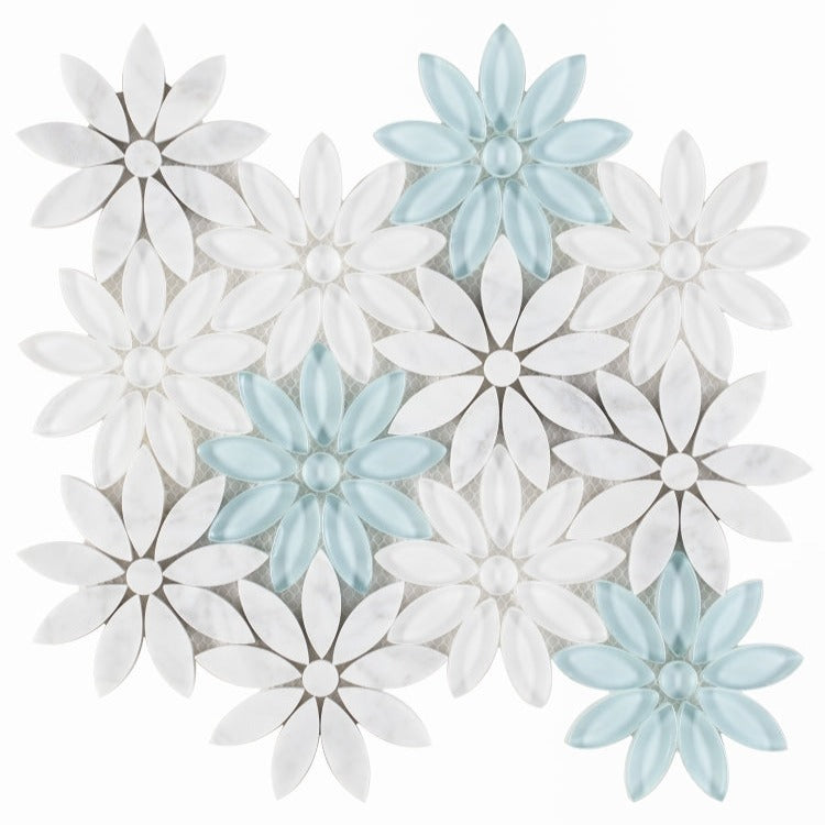 Elysium - Daisy Blue 10 in. x 11.25 in. Glass and Stone Mosaic