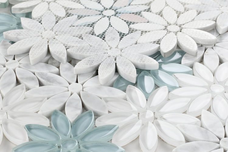 Elysium - Daisy Blue 10 in. x 11.25 in. Glass and Stone Mosaic