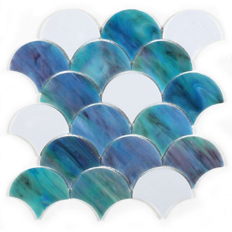 Elysium - Newport Scale Ocean 9.5 in. x 9.75 in. Stained Glass Tile