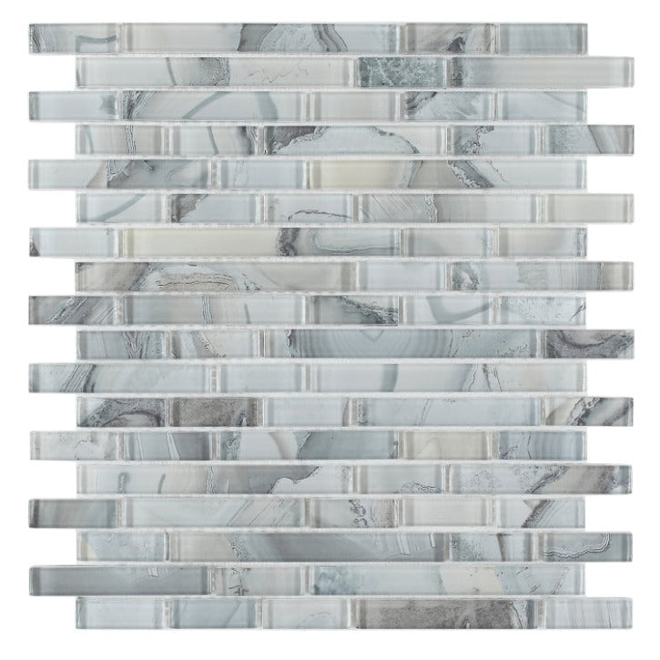 Elysium - Linear Shell Grey 11.75 in. x 12 in. Glass Mosaic