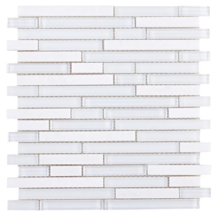 Elysium - Linear Thassos 11.75 in. x 12 in. Marble and Glass Mosaic