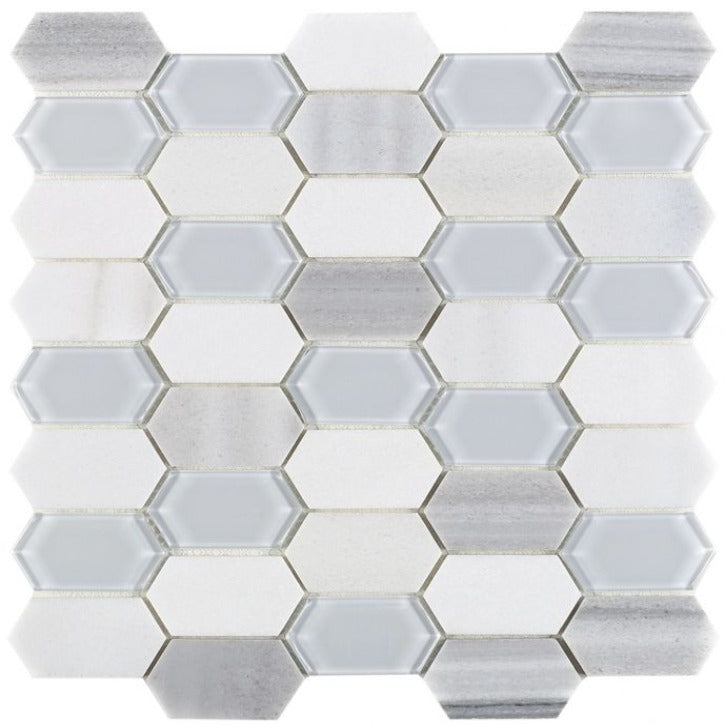 Elysium - Montage 12.5 in. x 13.25 in. Elongated Hex Marble Mosaic - Light