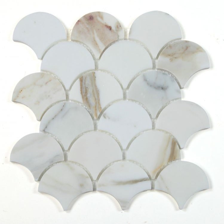 Elysium - Dragon Scale 9.75 in. x 10 in. Polished Marble Mosaic - Calacatta Gold