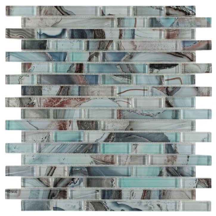 Elysium - Linear Shell Green 11.75 in. x 12 in. Glass Mosaic