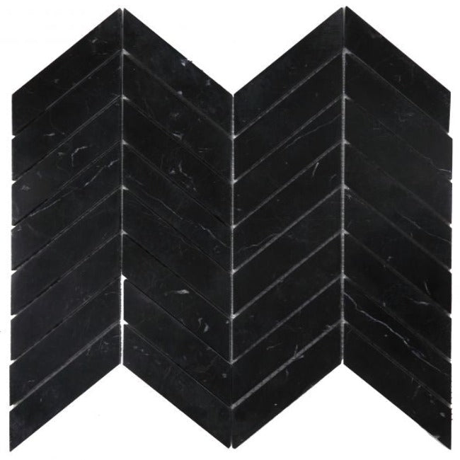 Elysium - Chevron 10.75 in. x 11 in. Marble Mosaic - Marquina