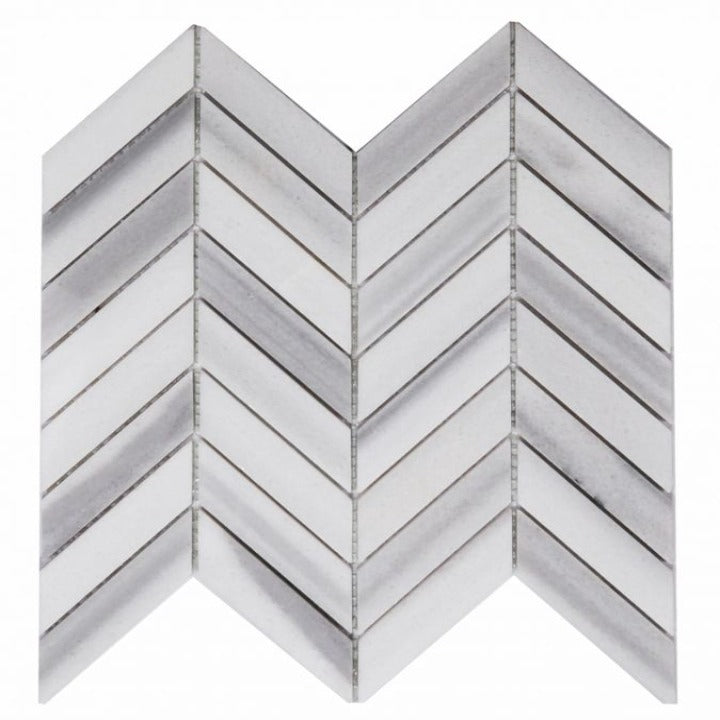 Elysium - Chevron 11 in. x 11 in. Marble Mosaic - Marmala White