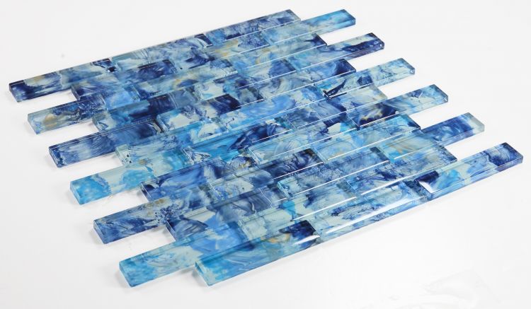 Elysium - Watercolor Blue 11.75 in. x 11.75 in. Glass Brick Mosaic