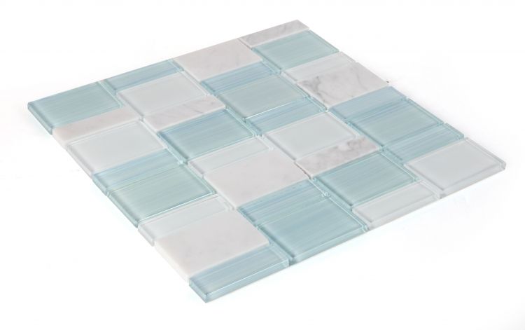 Elysium - Prime Blue New 11.75 in. x 11.75 in. Glass and Marble Mosaic