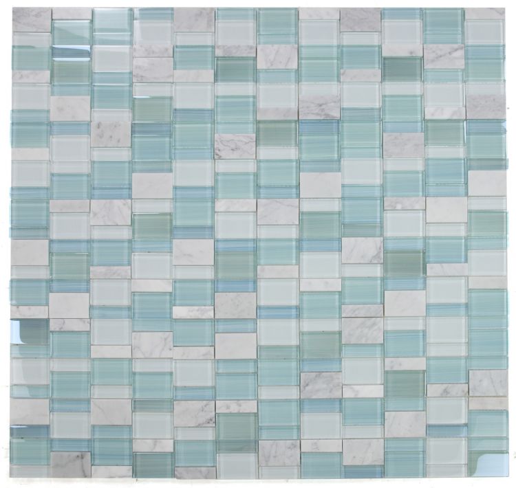 Elysium - Prime Blue New 11.75 in. x 11.75 in. Glass and Marble Mosaic