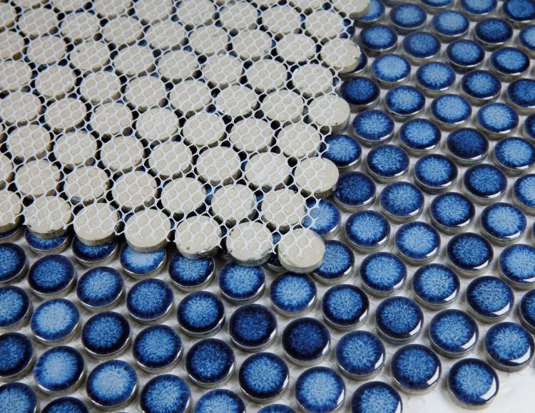 Elysium - Penny Round 11.5 in. x 11.5 in. Porcelain Mosaic - Blue