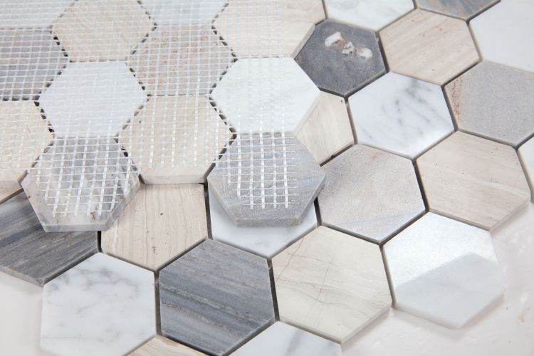 Elysium - Hexagon 2&quot; x 2&quot; Marble Mosaic - Blue