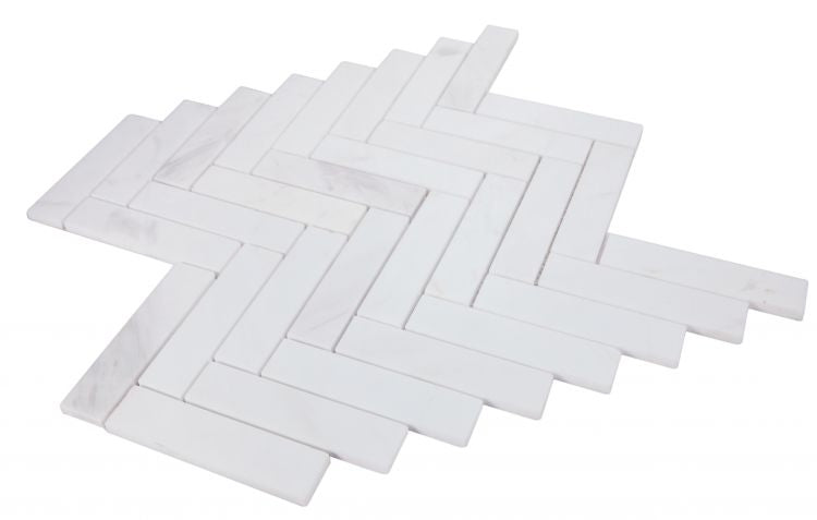 Elysium - Herringbone White 11.25 in. x 11.25 in. Marble Mosaic