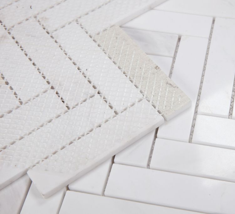 Elysium - Herringbone White 11.25 in. x 11.25 in. Marble Mosaic