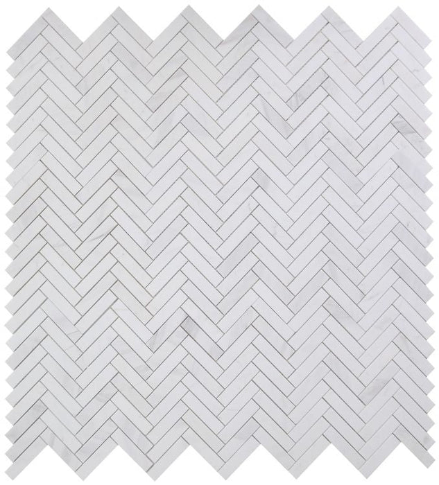 Elysium - Herringbone White 11.25 in. x 11.25 in. Marble Mosaic