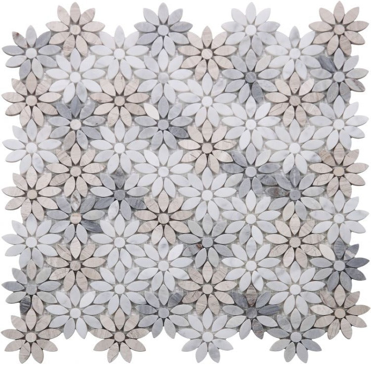 Elysium - Daisy Wild Sky 12.5 in. x 12.75 in. Glass and Stone Mosaic