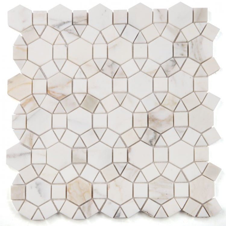 Elysium - Aether Calacatta Honed 11.5 in. x 12 in. Marble Mosaic