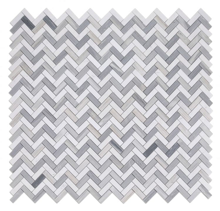 Elysium - Herringbone Blue 11 in. x 12.5 in. Marble Mosaic