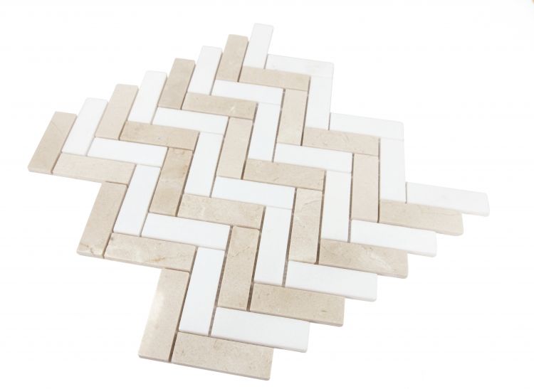 Elysium - Herringbone Marfil 11 in. x 12.5 in. Marble Mosaic