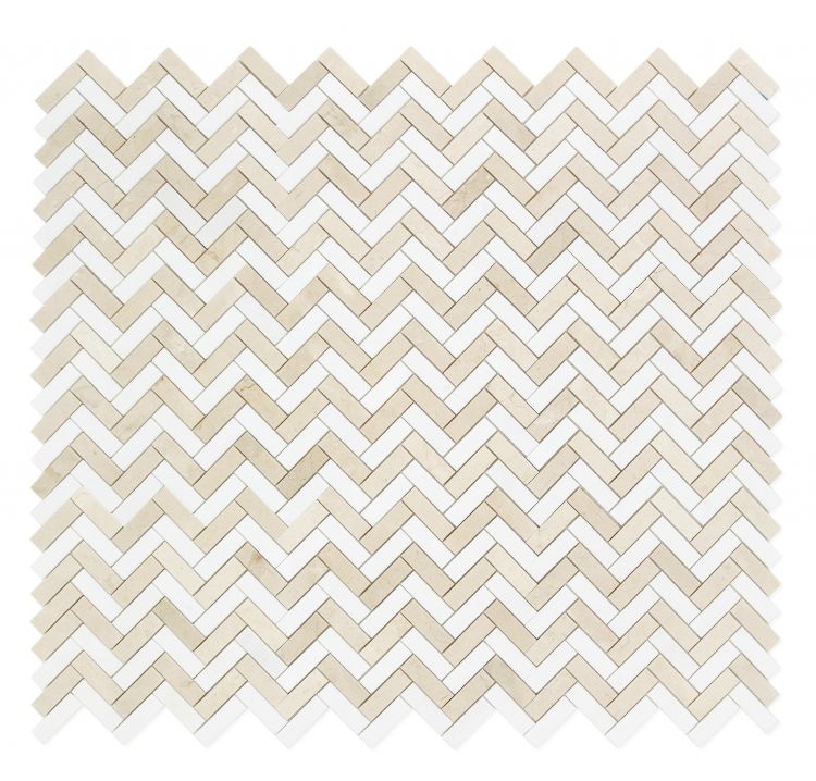 Elysium - Herringbone Marfil 11 in. x 12.5 in. Marble Mosaic