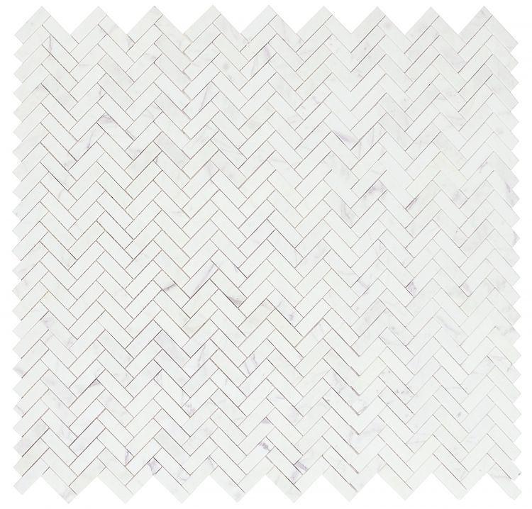 Elysium - Herringbone Calacatta White Honed 11.25 in. x 11.25 in. Marble Mosaic