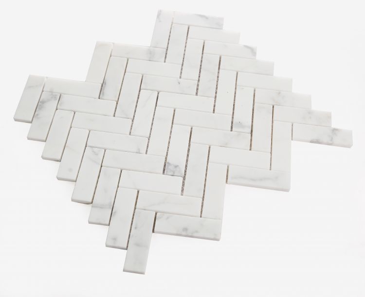 Elysium - Herringbone Calacatta White Honed 11.25 in. x 11.25 in. Marble Mosaic