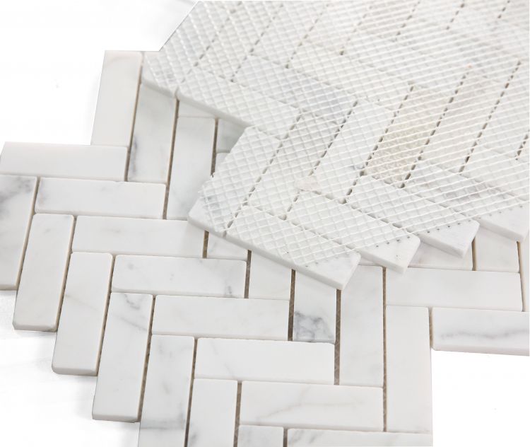 Elysium - Herringbone Calacatta White Honed 11.25 in. x 11.25 in. Marble Mosaic