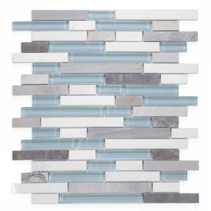 Elysium - Linear Montage Sky 11.75 in. x 12 in. Glass and Marble Mosaic