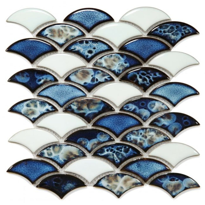 Elysium - Dragon Scale 9.75 in. x 12 in. Porcelain Mosaic - Ocean